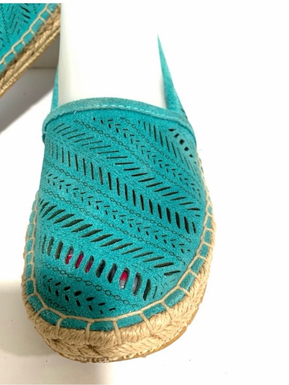 Coach Justeen Turquoise Blue Perforated Suede Whipstitched Espadrille Flats Sz 5 - Picture 14 of 15